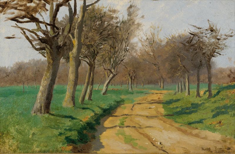 Landscape with a stream and fields, oil painting by Rosa Bonheur