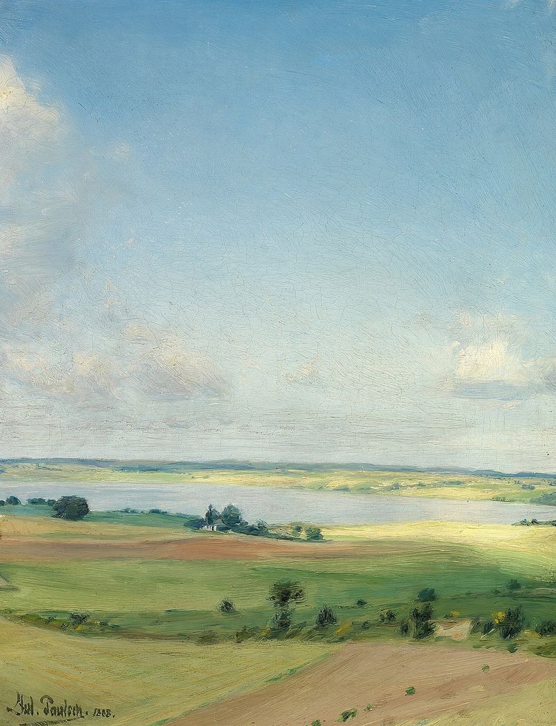 Landscape with hills under a luminous sky, oil painting by Julius Paulsen
