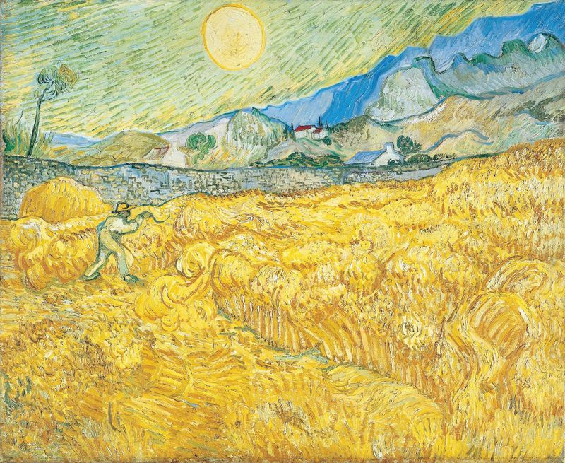Campo de trigo com um ceifeiro, óleo sobre tela de Vincent van Gogh