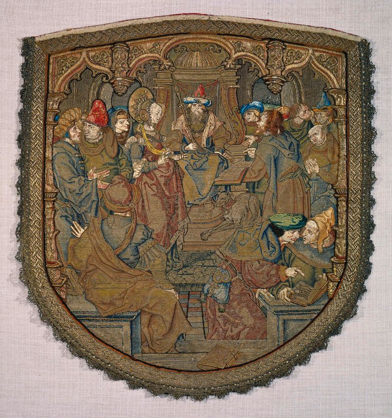 Tempera sobre panel que representa a Santa Catalina y su adversario de Unknown Artist