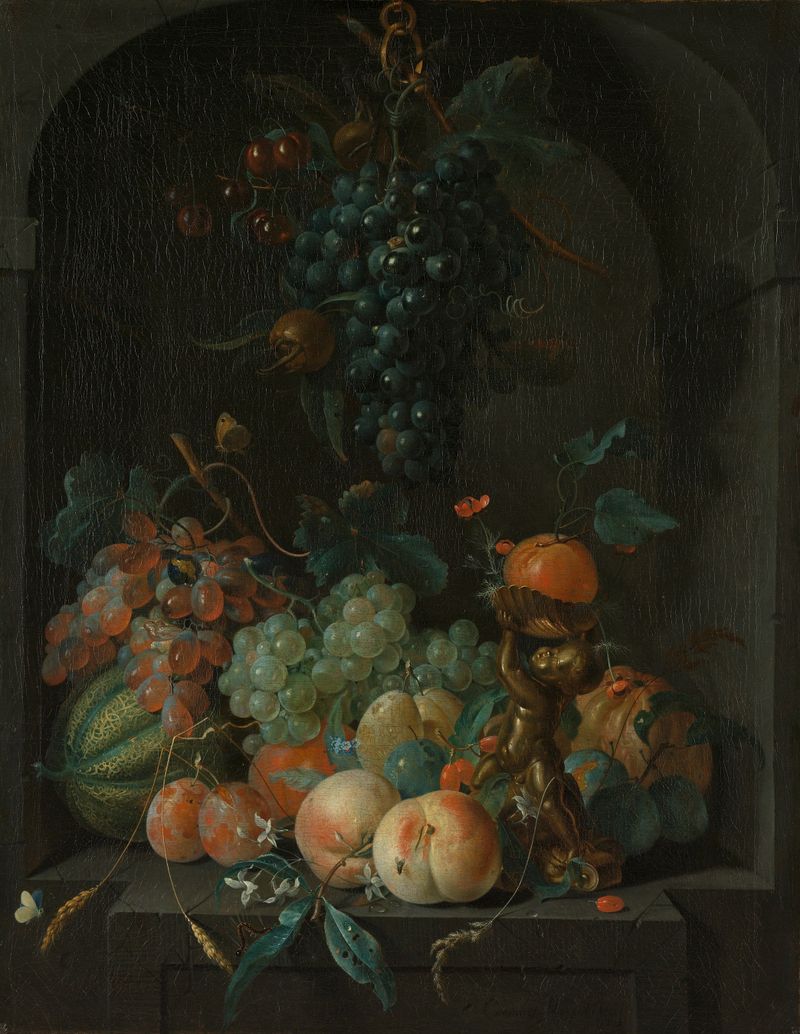 Naturaleza muerta óleo de Coenraet Roepel con un cornucopia de frutas.