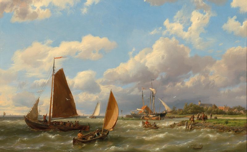Sailing Ships on the Scheldt, oil painting by Hermanus Koekkoek