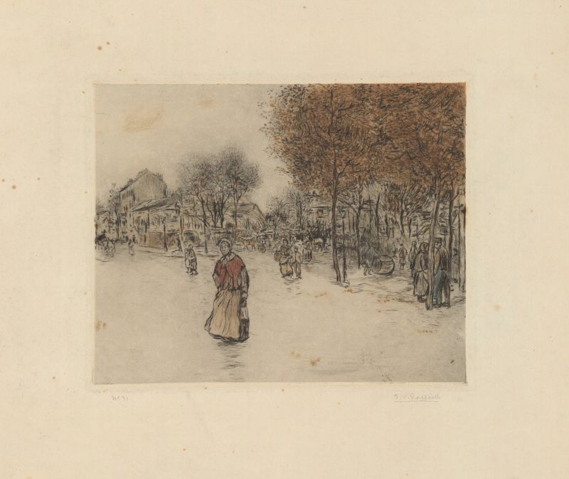 Paisaje con un camino y tonos suaves, de Jean François Raffaëlli, pintura al óleo.
