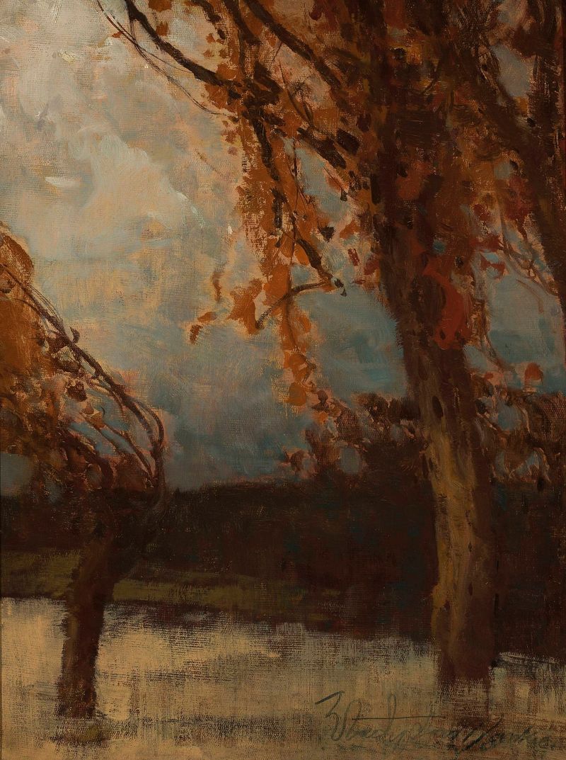 Autumn trees in rich hues of amber and ochre by Władysław Wankie, oil painting