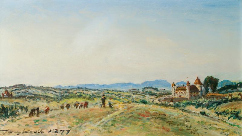 Paisaje con Le Chateau De Virieu-Sur-Bourbre de Johan Barthold Jongkind, pintura al óleo