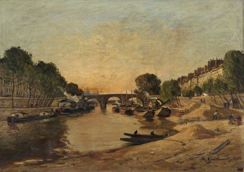 La Seine et le Pont Marie, oil painting by Antoine Guillemet, depicting a river and bridge.
