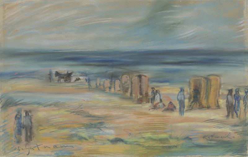Marine scene depicting a beach with gentle waves by Wilhelm Gutmann