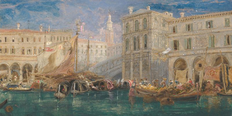 Naturaleza muerta de naranjas en El Mercado de Naranjas, Venecia de James Holland, óleo sobre lienzo