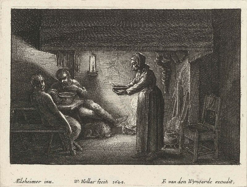 Gravura de Wenceslaus Hollar mostrando um sátiro confrontando um fazendeiro.