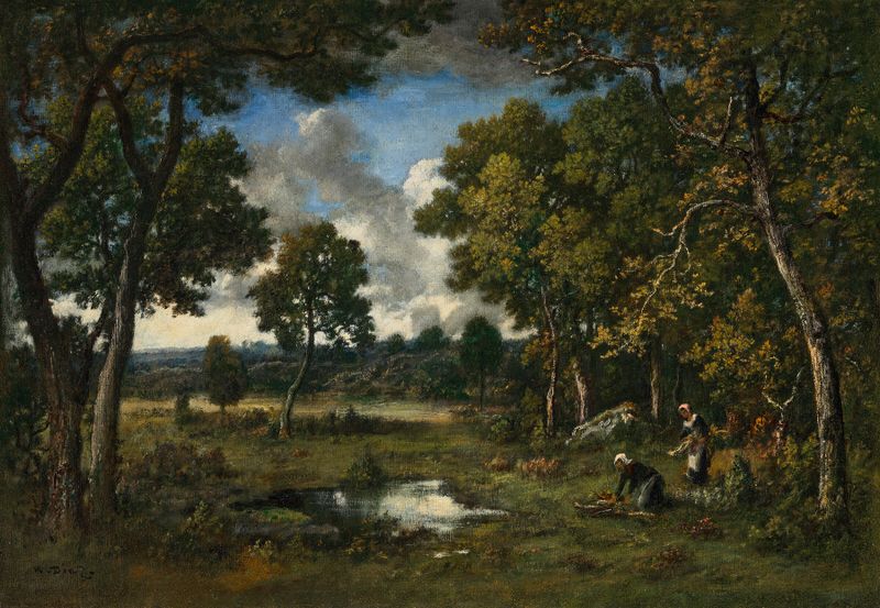 Escena de género con dos mujeres cerca de estanques, óleo de Narcisse-Virgile Diaz de La Peña