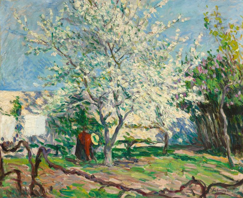 Cena botânica com flores rosas e brancas de Henri Lebasque, pintura a óleo