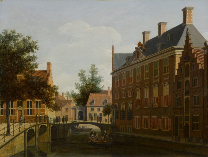 The Oude Zijds Herenlogement, architecture by Gerrit Adriaensz. Berckheyde, oil painting