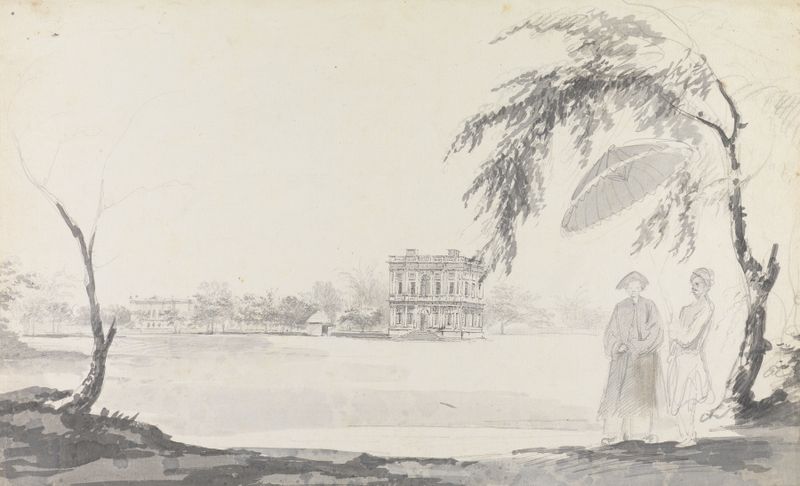 Drawing by William Hodges depicting a landscape with people, 1780-1788