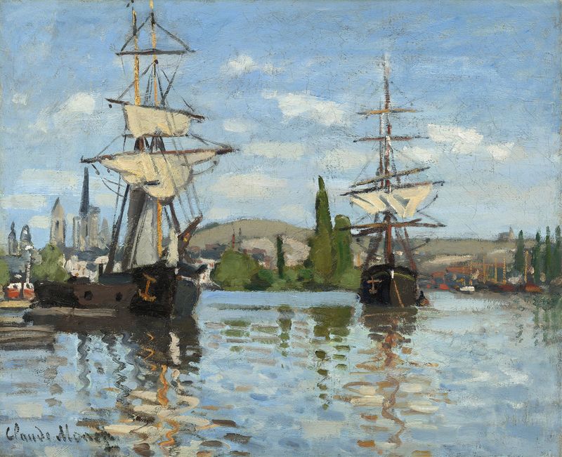 Ships Riding on the Seine at Rouen, pintura a óleo de Claude Monet