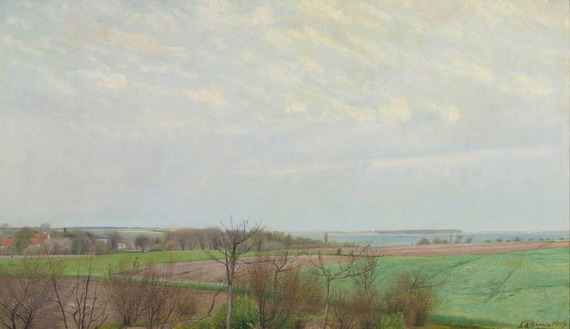 Landscape of Roskilde Fjord in early spring by Laurits Andersen Ring, oil painting