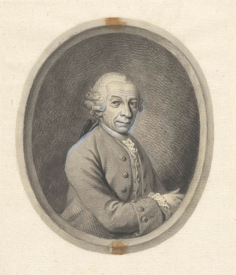 Portrait of Georg Friedrich Brander with ornate frame, paper by Johann Esaias Nilson