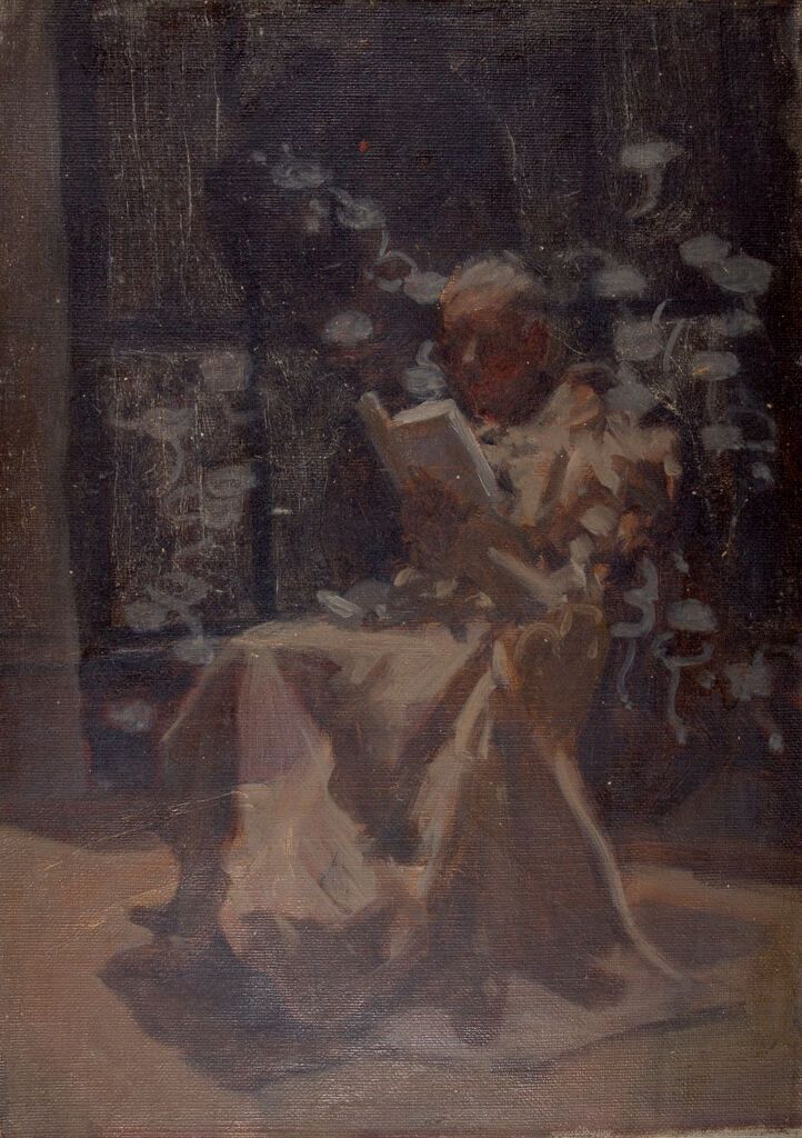 Retrato de una mujer en pintura al óleo de Denman Waldo Ross, capturando la introspección y la luz suave.