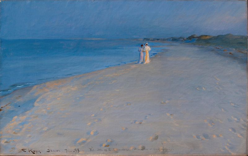 Summer evening at the South beach, Skagen, oil on canvas by Peder Severin Krøyer