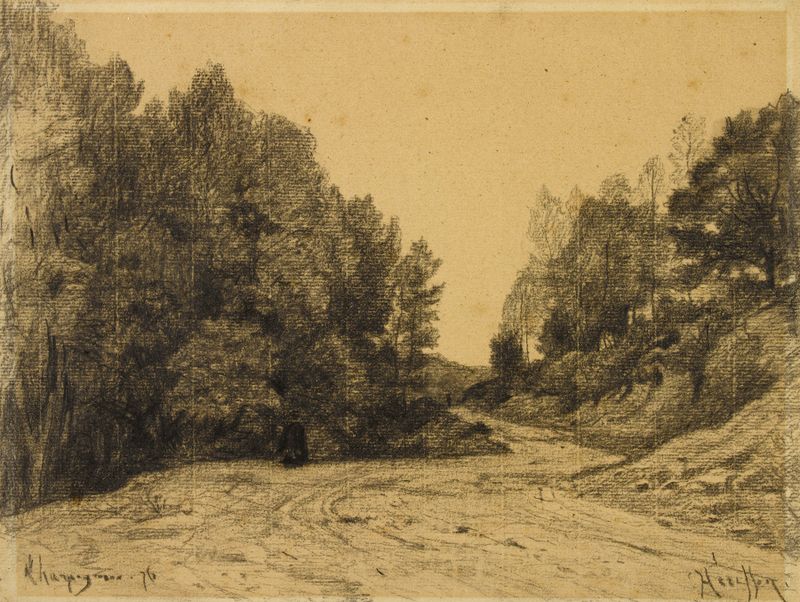 Paisagem com luz do sol filtrando através das árvores, pintura a óleo de Henri-Joseph Harpignies