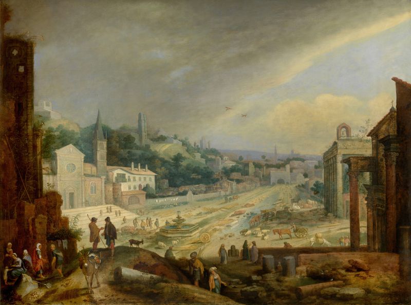 A View on the Campo Vaccino in Rome, oil on canvas by Willem van Nieulandt the younger