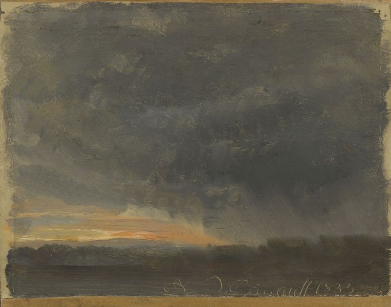 Storm Clouds with Rain de Johan Christian Dahl, pintura a óleo de nuvens escuras e chuva