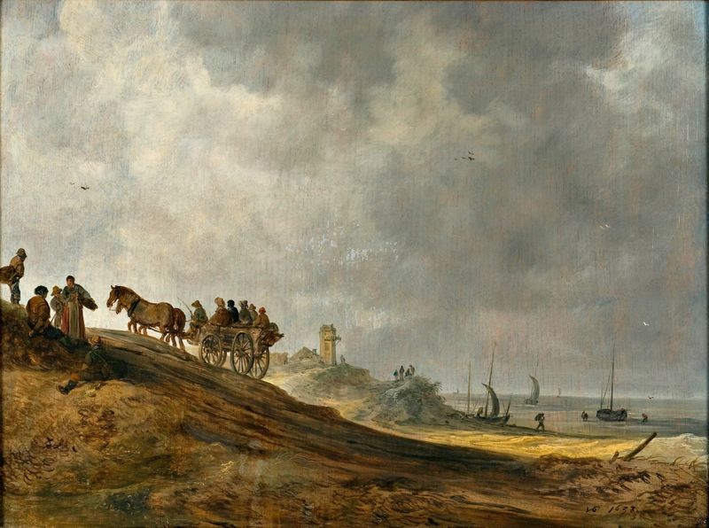 Cena de praia com curvas suaves e cores suaves de Jan van Goyen, pintura a óleo