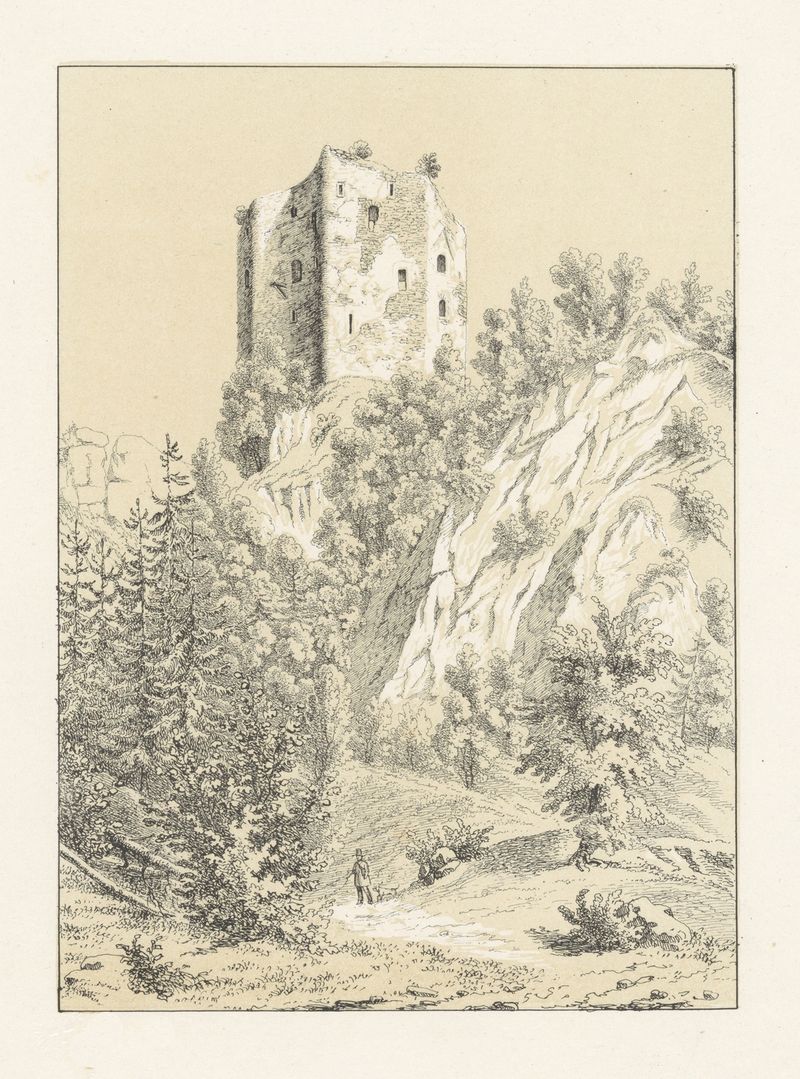 Pintura a óleo de paisagem de Johann Friedrich Wagner retratando colinas e vento.