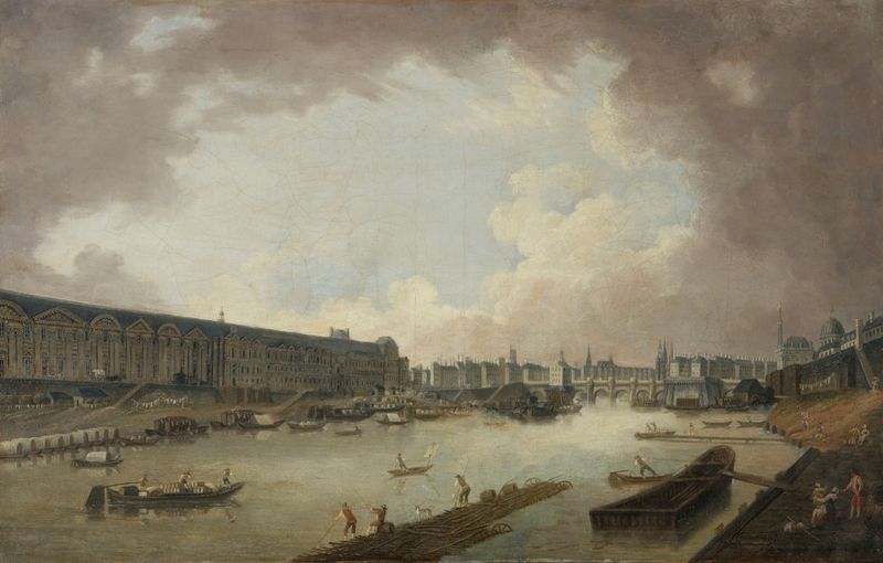 Rococo landscape of the Seine and cityscape by Pierre-Antoine Demachy
