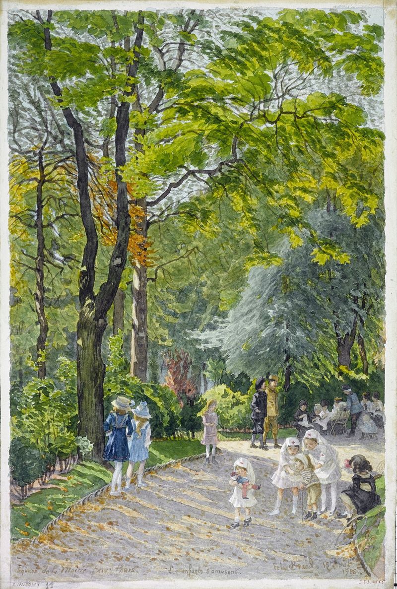 Landscape of Square de la Mairie du XIVème arrondissement, oil on canvas by Félix Brard