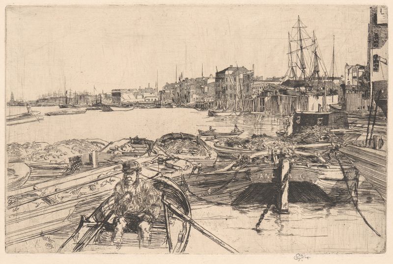 The Pool de James Abbott McNeill Whistler, óleo sobre tela representando água tranquila e árvores.