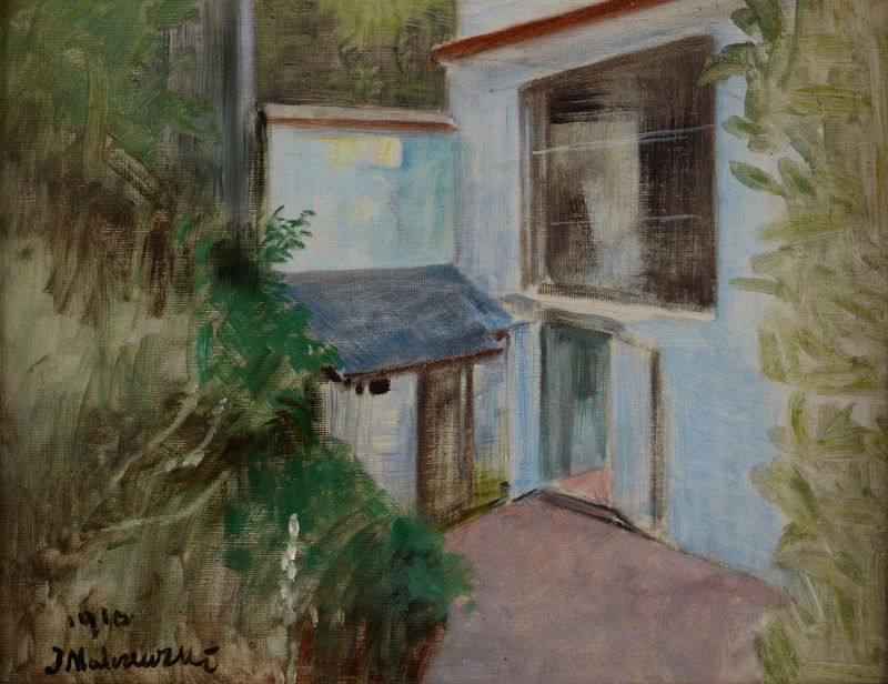 Desde la propia villa, óleo sobre lienzo de Jacek Malczewski, que representa una villa rodeada de exuberante vegetación.
