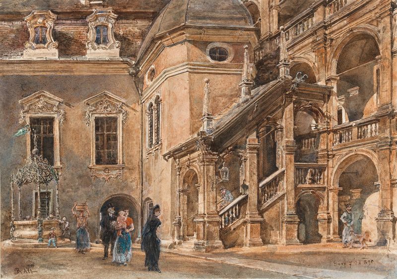 O Pátio Arcado do Landhaus em Graz, pintura a óleo de Rudolf von Alt