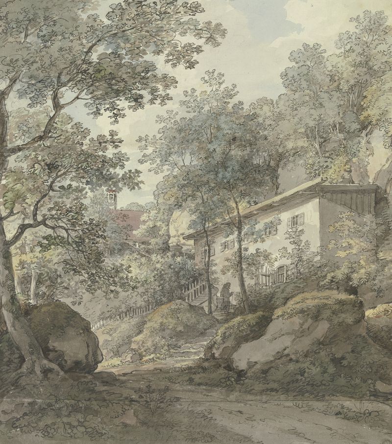 Estudo arquitetônico de Johann Georg von Dillis, aquarela sobre papel