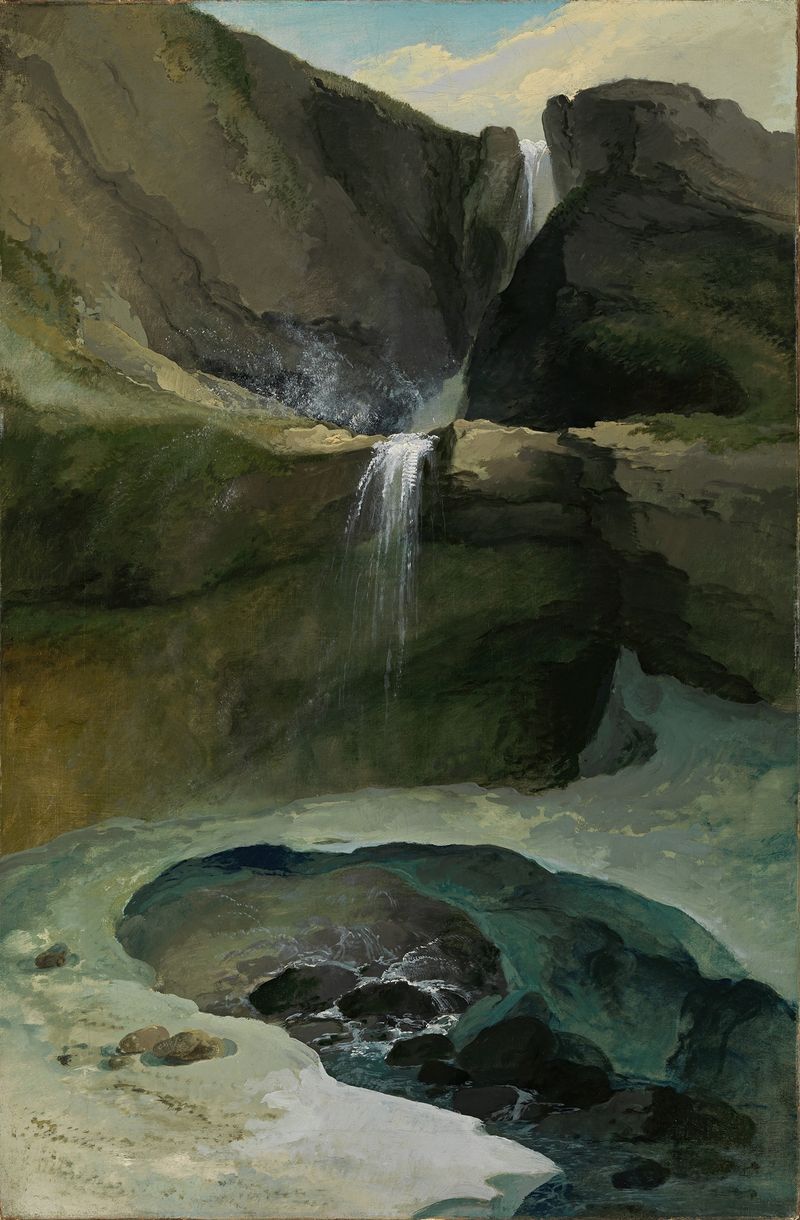 Las Cataratas de Geltenbach en invierno, óleo sobre lienzo de Caspar Wolf