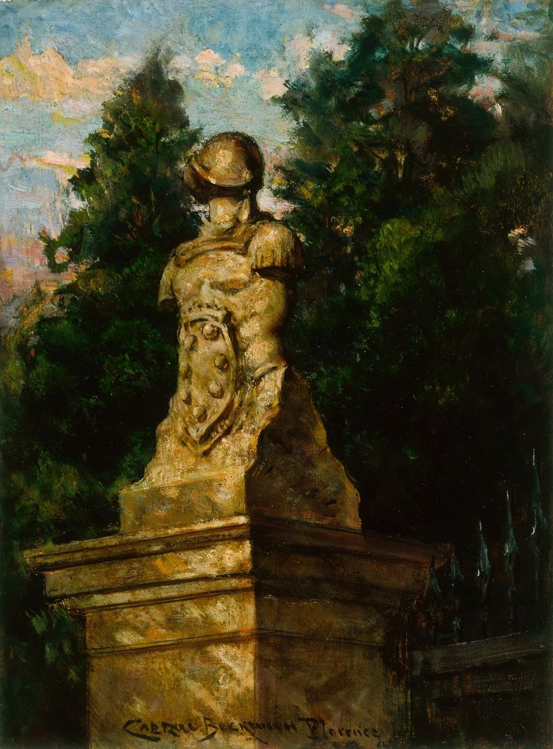 Poste de portão ornamentado em tons dourados, óleo sobre tela de James Carroll Beckwith