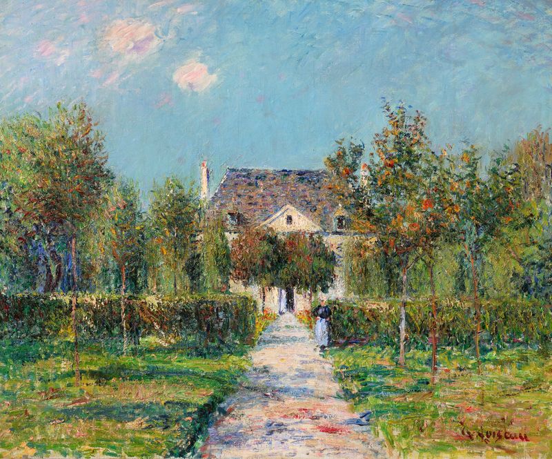 Paisaje de huerto con un camino, pintura al óleo de Gustave Loiseau