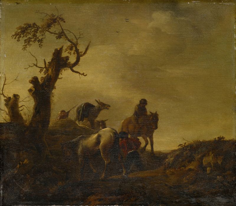 Cavalos e jumentos em um caminho cavado, Romantismo, artista desconhecido