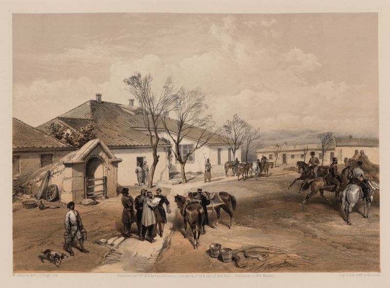 Lord Raglan’s head quarters at Khutor-Karagatch, watercolor on paper by William Simpson