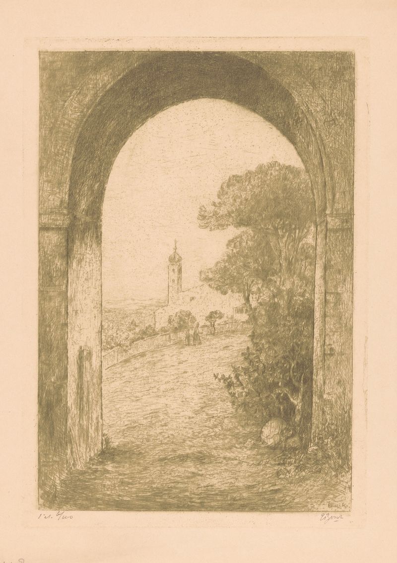 Arco com luz dourada em Poort te Rome de Etienne Bosch, pintura a óleo