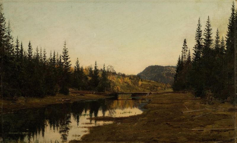 Paisaje impresionista de Amaldus Nielsen con agua y follaje