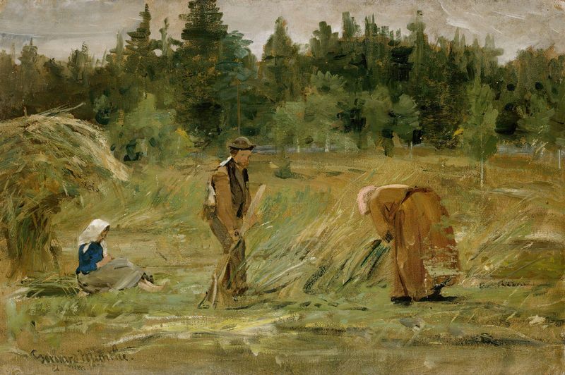 O Campo do Homem Pobre de Gerhard Munthe, pintura a óleo que retrata uma figura solitária em um campo.