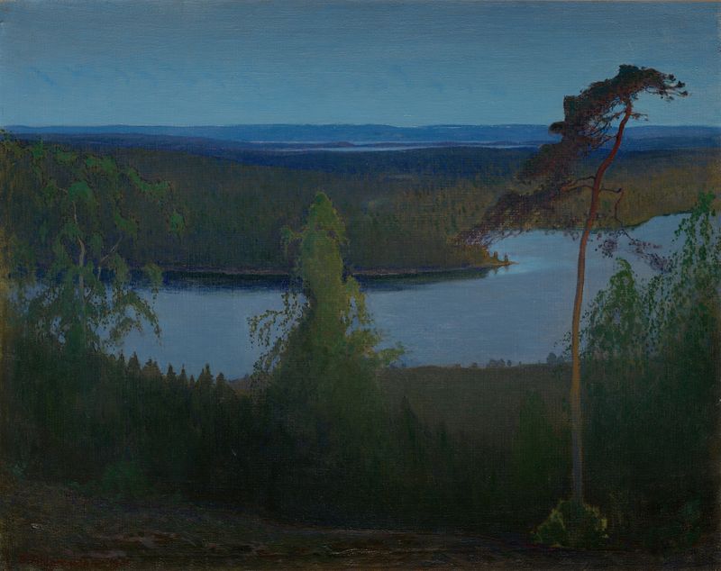 Paisaje de Björn Ahlgrensson, Post-Impresionismo, que representa colinas y un valle tranquilo.