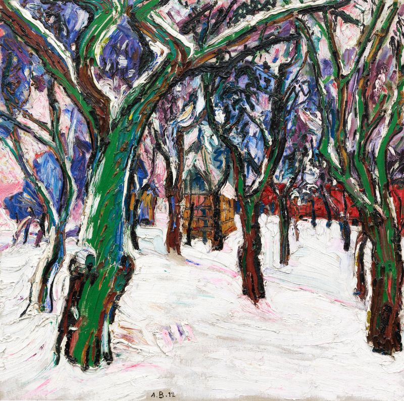 Winter landscape with farmhouses, oil on canvas by Peter August Böckstiegel