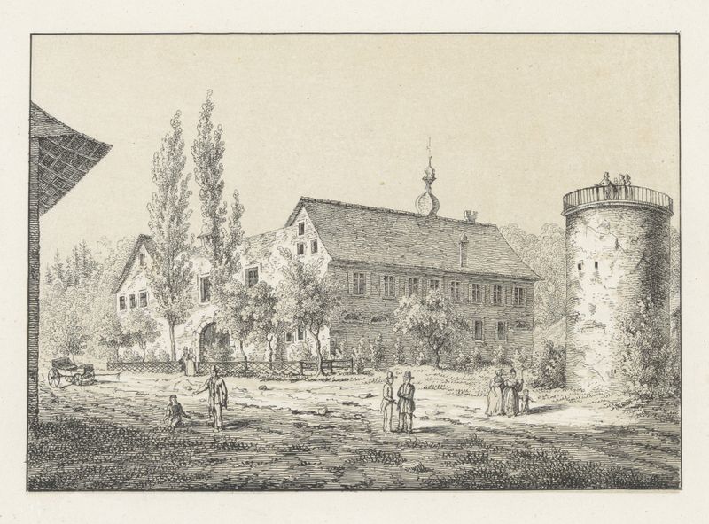 Paisagem mostrando uma vila aninhada em colinas, óleo de Johann Friedrich Wagner