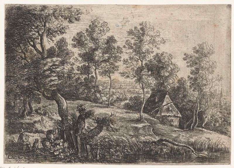 Landschap met een huis en een waterput, gravura de Lucas van Uden