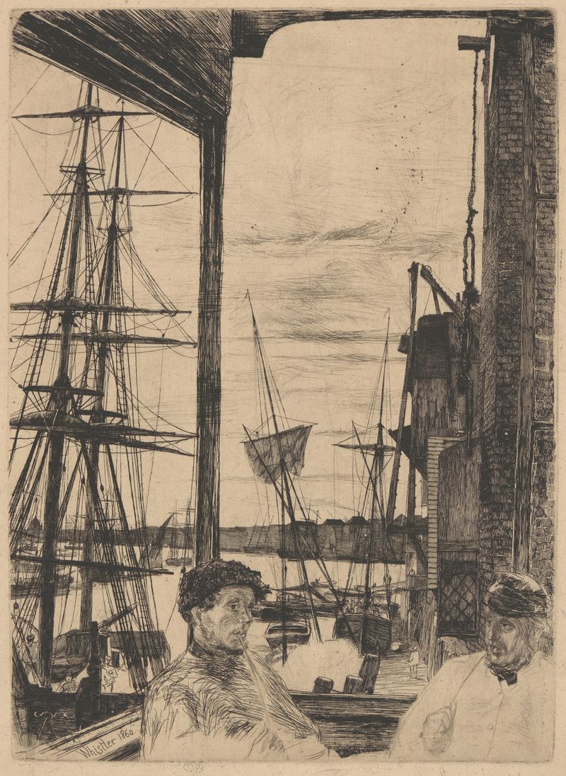 Rotherhithe de James Abbott McNeill Whistler, pintura al óleo que representa un paisaje de río sereno.