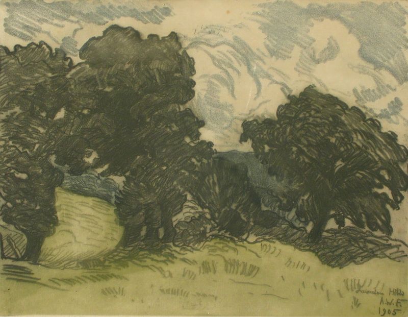 Laindon Hill II de Alfred William Finch, óleo sobre lienzo que representa un paisaje sereno.