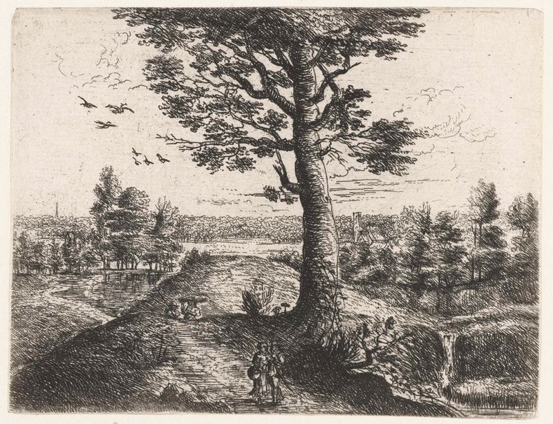 Landscape with a couple walking, etching by Philips Augustijn Immenraet