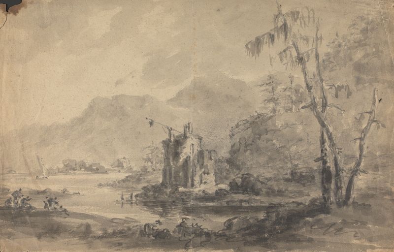 Paisaje fluvial con castillos al crepúsculo, óleo sobre lienzo de William Gilpin