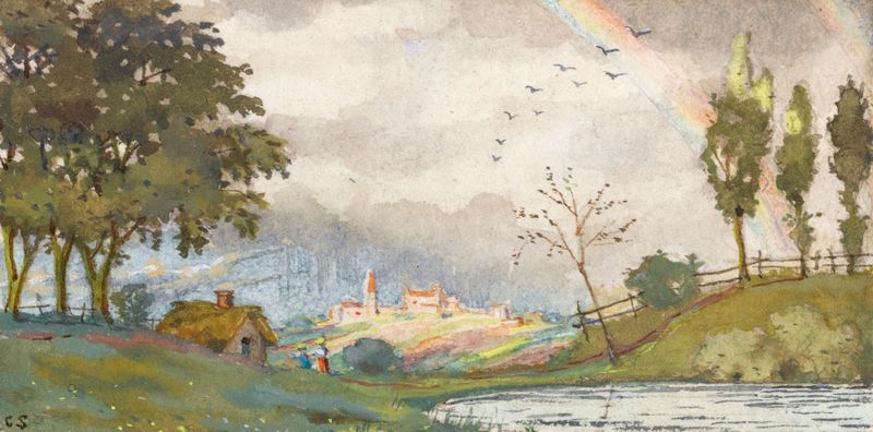 Landscape with rainbow, oil on canvas by Konstantin Andreevich Somov